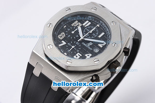 Audemars Piguet Royal Oak Offshore Chronograph Quartz Movement with Black Dial and Strap-White Marking - Click Image to Close